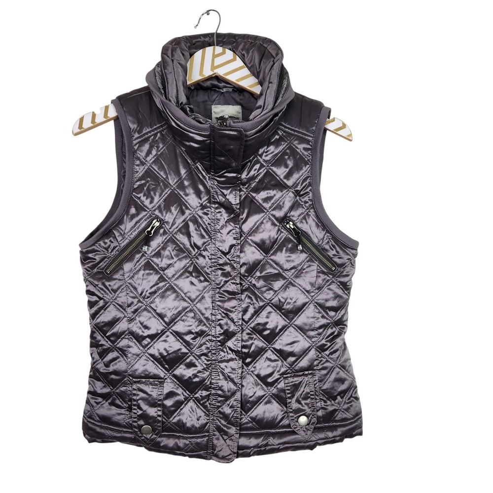 HARLEY DAVIDSON Vest Womens Medium Gray Quilted Hooded Motorcycle 97488-12VW‎